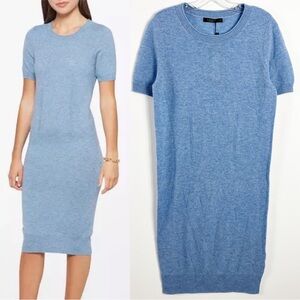 Lusso Cashmere Short Sleeve Fitted Sweater Dress Size Medium NWT Stonewash Blue